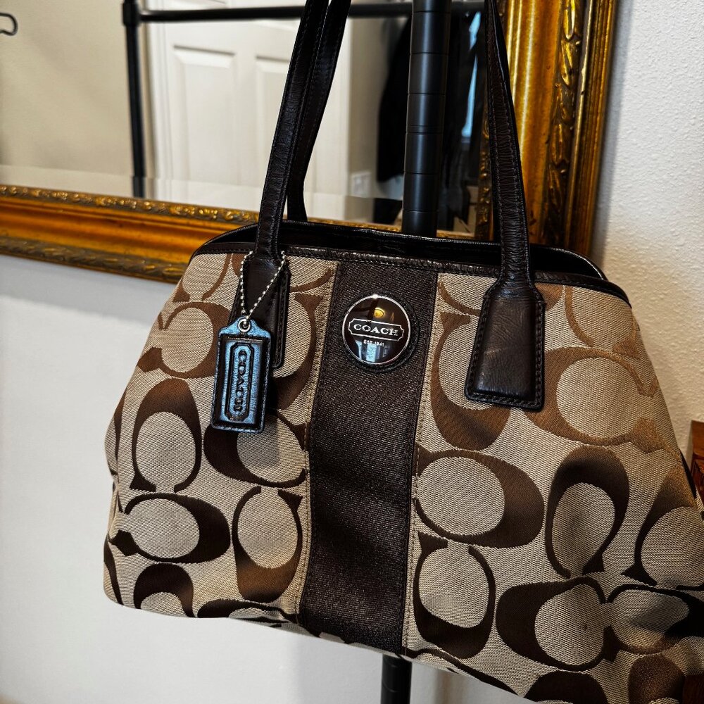 Coach Signature Canvas Handbag – Brown & Tan – Lightly Used